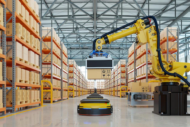 robotic-arm-packing-with-producing-maintaining-logistics-systems3d-rendering